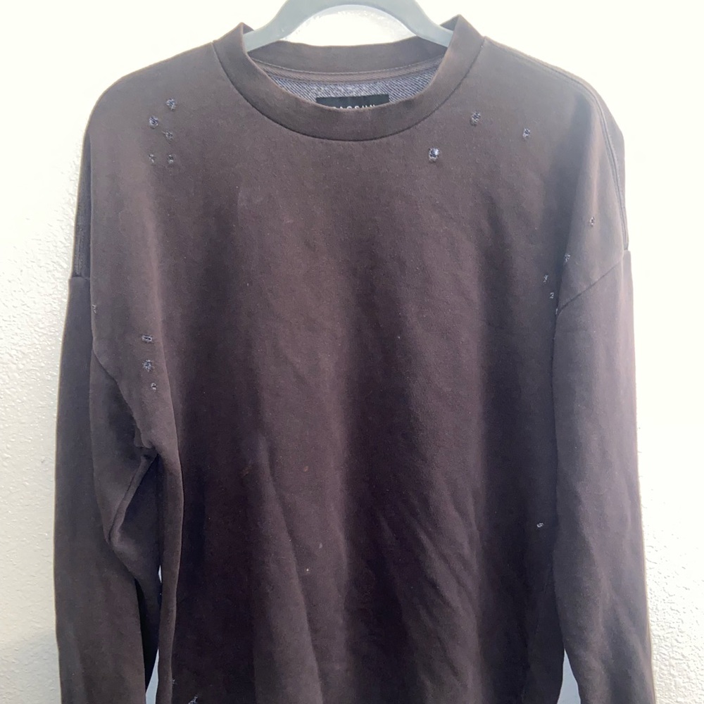 distressed dark gray PacSun crewneck sweater